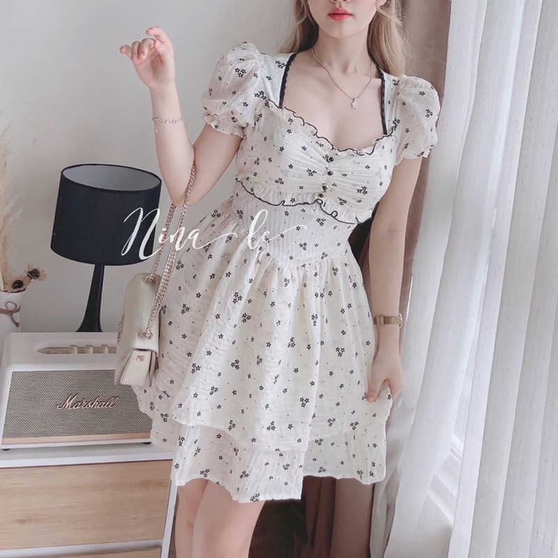 Váy Đũi Hoa Nhí 2 Tầng Hàng 2 Lớp Siêu Xinh, Đầm Hoa Nhí Nơ Sau