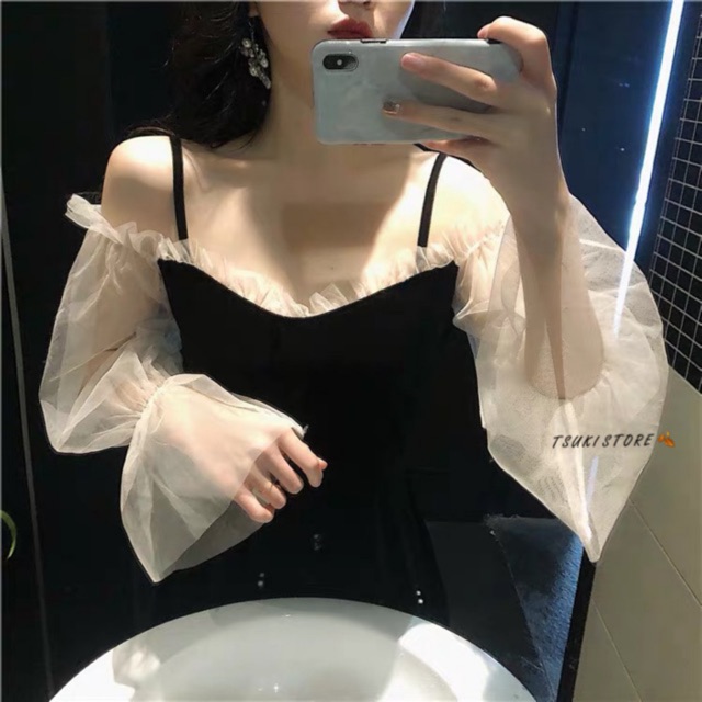 Đầm trễ vai hai dây tiểu tay bo thư sang chảnh ulzzang kèm ảnh thật👑 | BigBuy360 - bigbuy360.vn