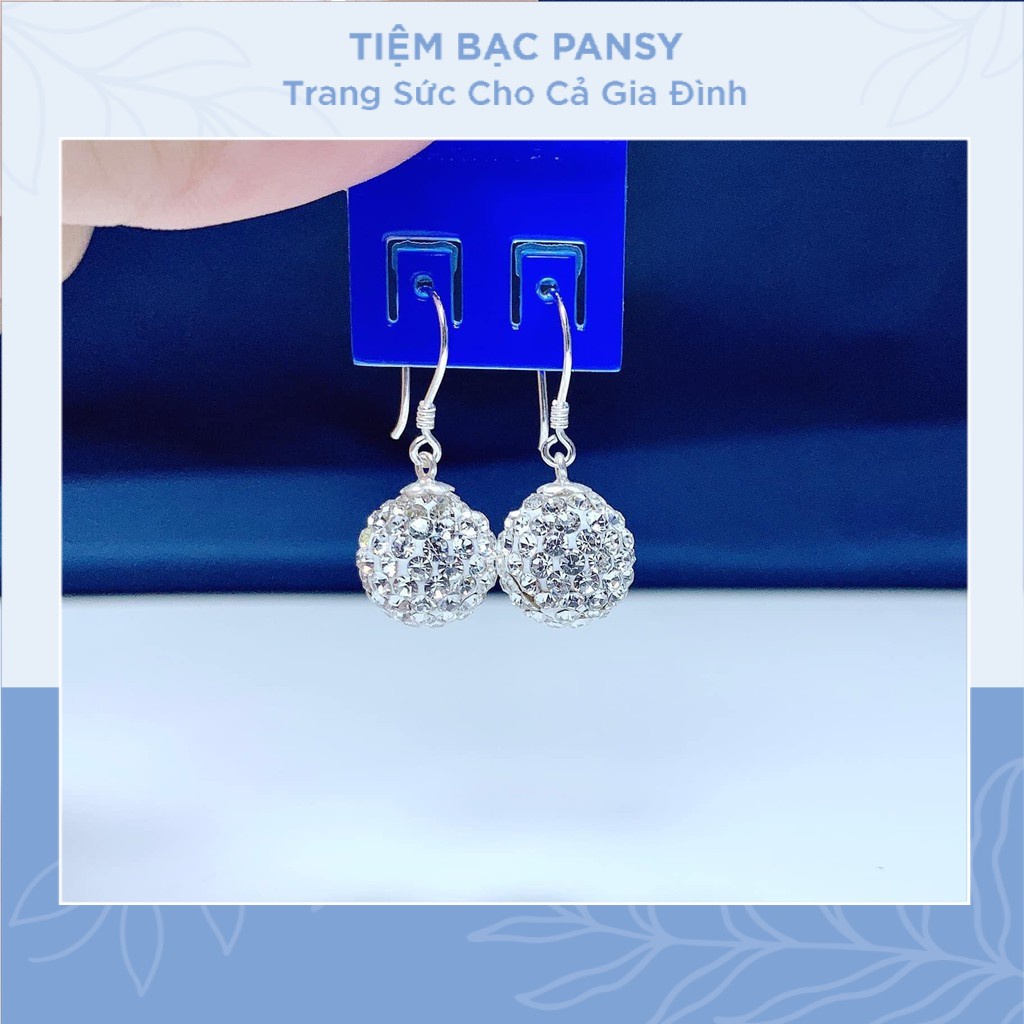 Bông Tai Bạc 925 ❤️FREESHIP❤️️ Bông Tai Nữ Dạng Móc Quả Cầu Đính Đá