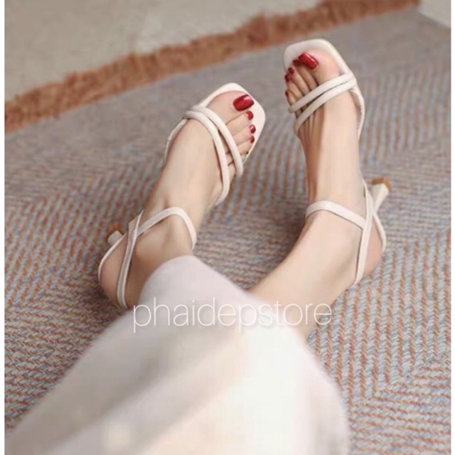 Giày sandal cao gót quai mảnh thiết kế trẻ chung gót nhọn 7 phân Mã S489