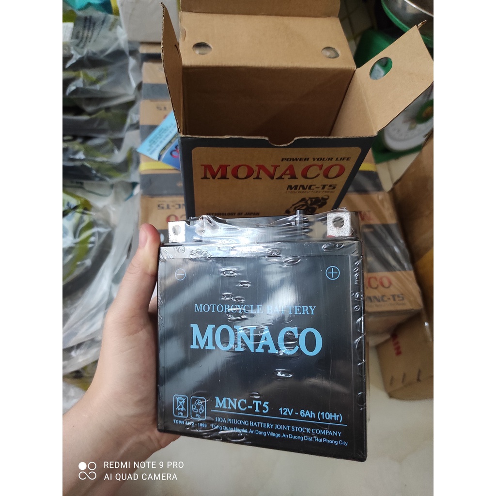 Bình ắc quy xe máy DR, WEVA, VIVA, FUTURE, JUPITER. Monaco 12V 6Ah bảo hành 6 tháng - hỏng đổi ngay bình mới,