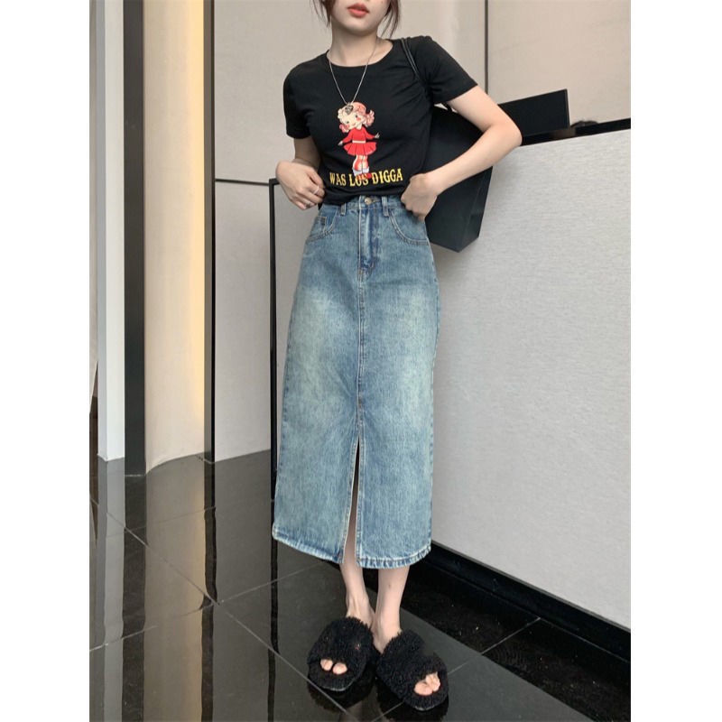 ✳✓►Chân Váy Denim Dáng Chữ A Lưng Cao Xẻ Tà Thời Trang Mùa Hè Hàng Mới Dành Cho Bạn Nữ 2022