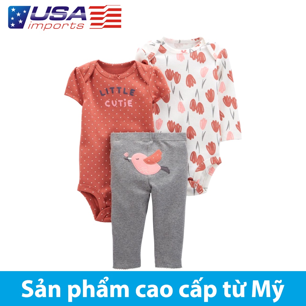 Set 3 món áo liền quần kèm quần mông thú thêu hình chim Car-tờ Auth Từ Mỹ (1L762710)