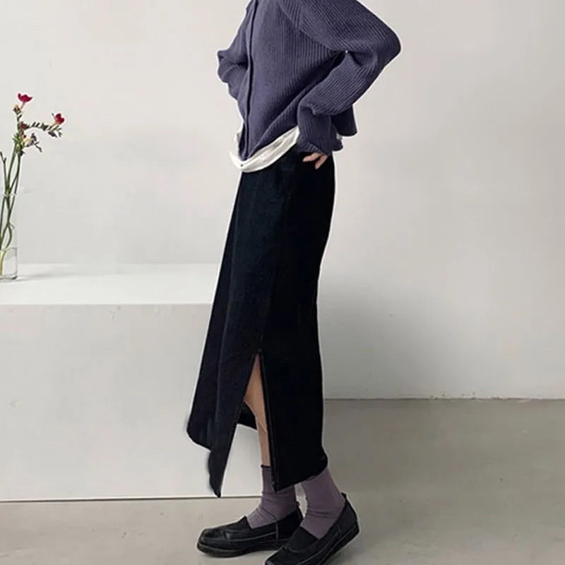 Chân Váy Jeans Nữ Màu Xanh Đen Xẻ Tà Dáng Rộng Cạp Cao Phong Cách Ulzzang Hàn Quốc Thời Trang Năng Động Cá Tính Basic