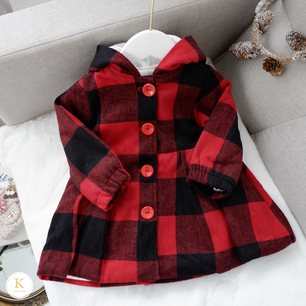 Áo khoác dạ kẻ ô có mũ sang chảnh Kids2149 cho bé từ 1 tháng đến 6 tuổi