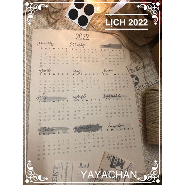 [Vintage] Lịch 2022 kraft nâu cổ điển trang trí tường vintage (tặng kèm sticker)