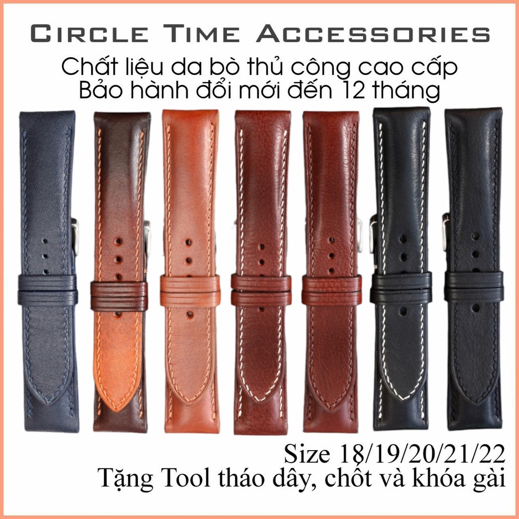 Dây đồng hồ da bò Veg thủ công cao cấp size 18/19/20/21/22 - HM01A