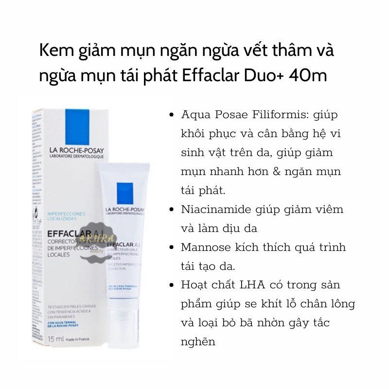 Kem Giảm Mụn Phục Hồi Da La Roche Posay Effaclar DUO+ 40ml-15ml