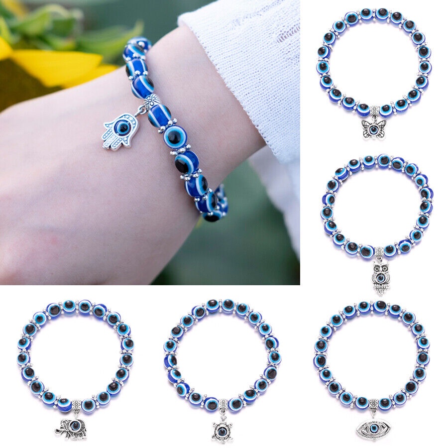 Vòng Đeo Tay Hamsa Mắt Quỷ May Mắn Màu Xanh Dương Phong Cách Thổ Nhĩ Kỳ Bảo Vệ Và Bán Sỉ