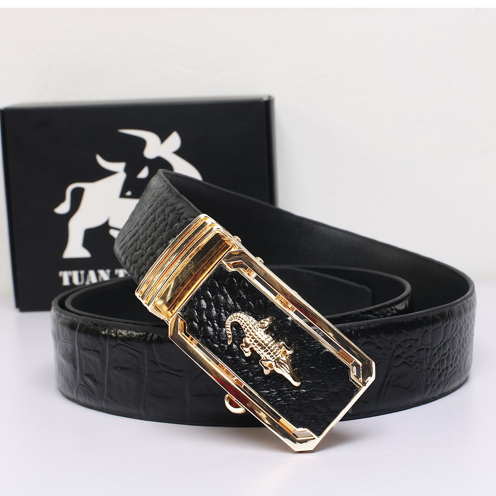 Thắt lưng bản to da thật - Dây nịch lưng da bò thật 100% vân cá sấu cao cấp