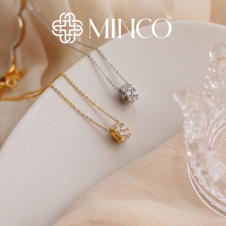 Dây chuyền nữ forever young Minco Accessories vòng cổ nữ màu gold 18k mặt trụ đính full đá phụ kiện trang sức xinh DT49