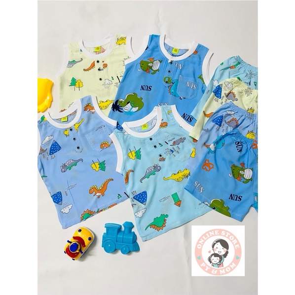 Chất vải tole lanh tôn tol hoạ tiết khủng long quần đùi áo sát nách đính túi như ảnh