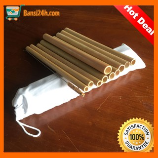 Ống hút tre size trung LOẠI 1 + 1 cây cọ sơ dừa làm sạch ống + Túi vải - 10 ống hút