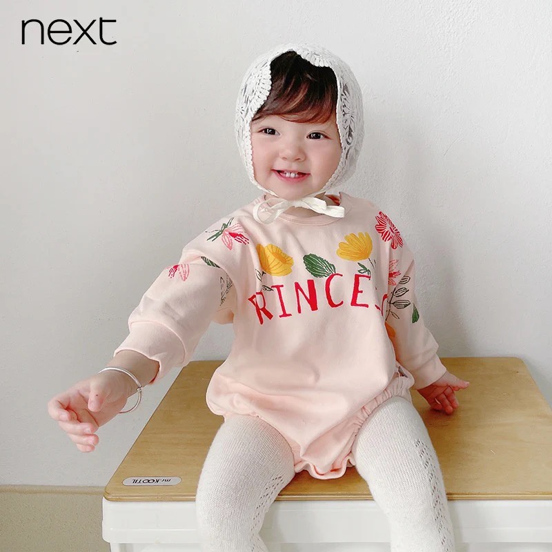 Áo liền quần dài tay in hoa đáng yêu cho bé gái 0-24 tháng