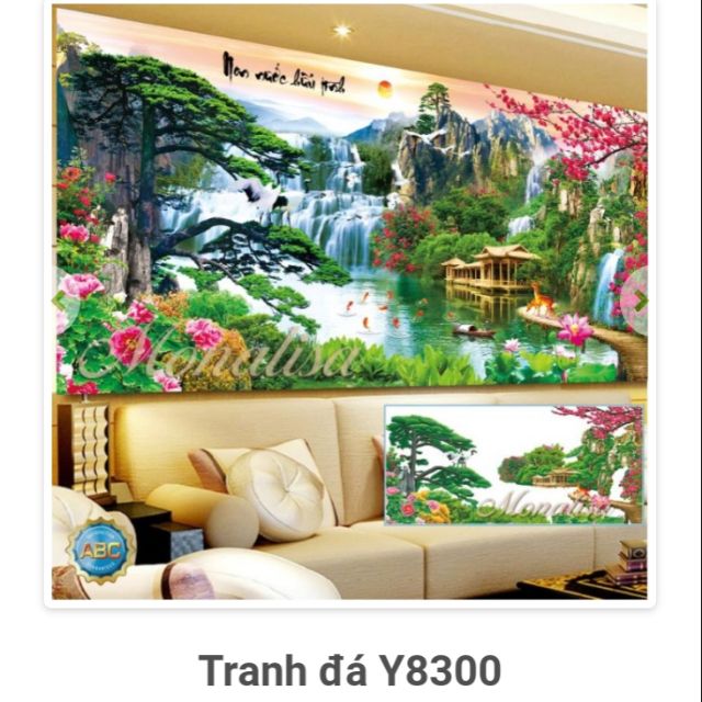 Tranh đính đá phong cảnh non Nước Hữu tình y8298 (130*65) y8299 (160*75) y8300 (200*90)