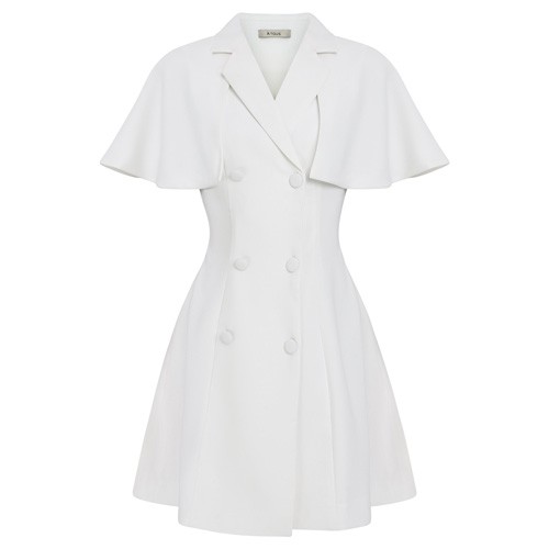 Đầm ngắn ÀTOUS GEMINA xoè phủ vai đính cúc trước