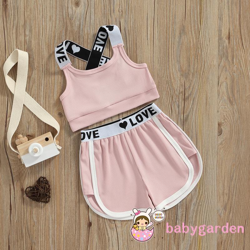 Bộ Áo In Chữ + Quần Short Lưng Thun Thời Trang Mùa Hè Cho Bé Gái 1-6 Tuổi