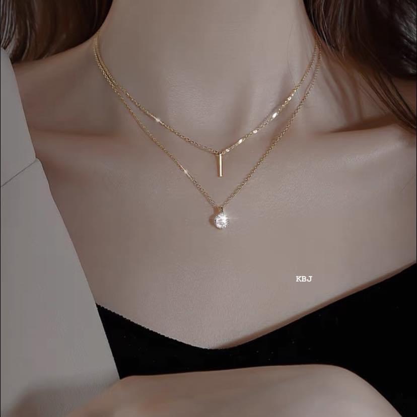 Dây chuyền bạc thật, vòng cổ nữ kép cá tính - Kho sỉ bạc Nhất Linh