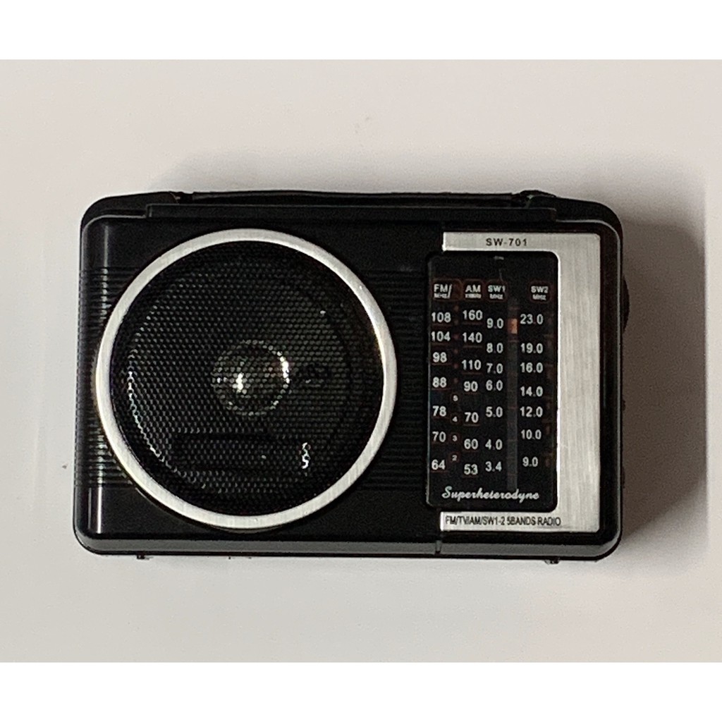 đài SW-701 Hỗ trợ band radio : FM ,TV , SW1 – SW2 Tần số FM: 64 -108MHz Tần số TV: 2 - 5CH Tần số AM: 530 - 1600KHz Tần