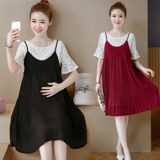 Set đầm + áo ren bầu Hàn quốc xếp ly thời trang