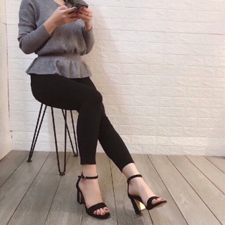 Guốc sandal đen trơn gót viền đồng siêu đẹp
