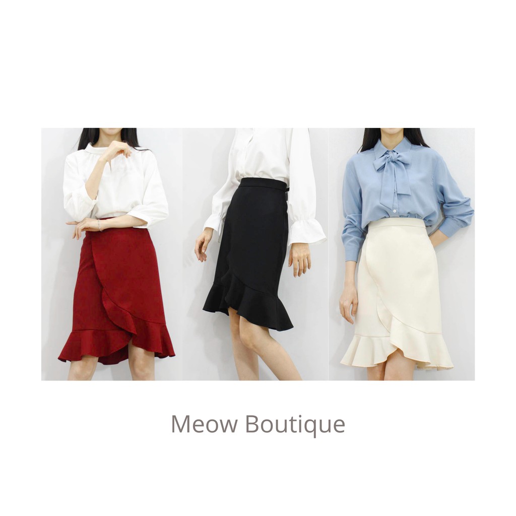 Chân váy đuôi cá bèo bo viền form midi Meow Boutique