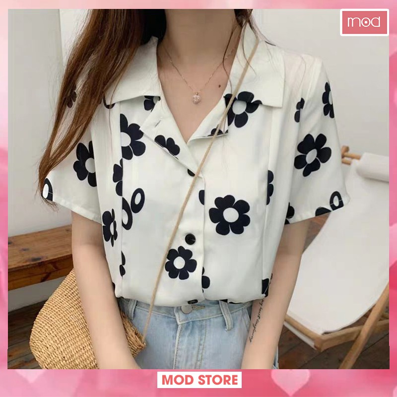 Áo Sơ Mi Nữ Ngắn Tay In Hoa Xinh Xăn Chất Đẹp Phong Cách