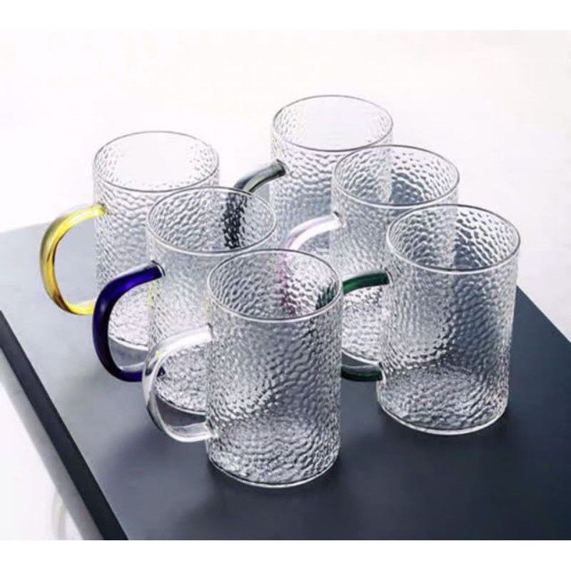 Cốc thủy tinh quai sần cao cấp chịu nhiệt 350ml