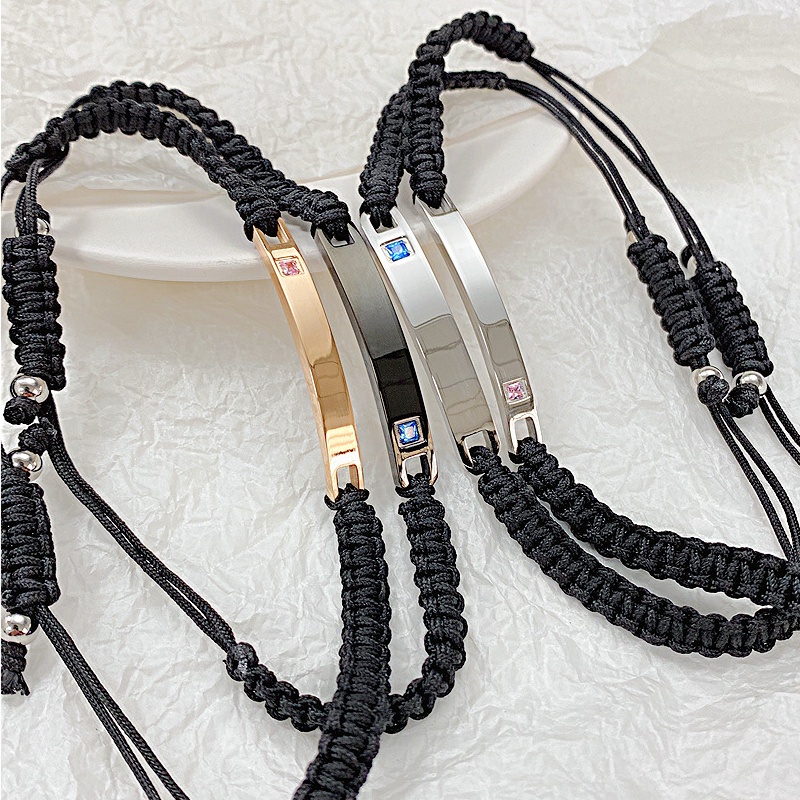 Vòng Tay Dây Bện Bằng Thép Titan Đính Đá Zircon Thời Trang Có Thể Điều Chỉnh Cho Cặp Đôi / Tình Bạn DIY