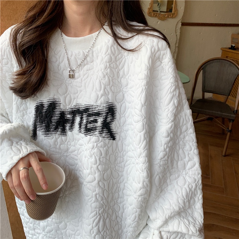 Áo Sweater Dáng Rộng In Chữ Phong Cách Hàn Quốc Năng Động Cho Nữ