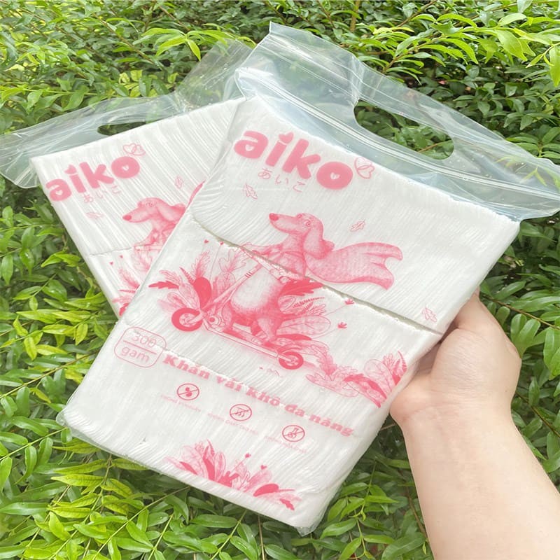 Khăn vải khô đa năng AIKO Dạng túi 300g (Chú chó Ailko)