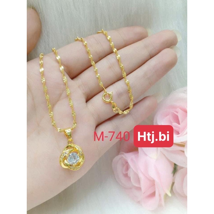 Dây chuyền nữ mạ vàng kèm mặt hoa đính đá htj