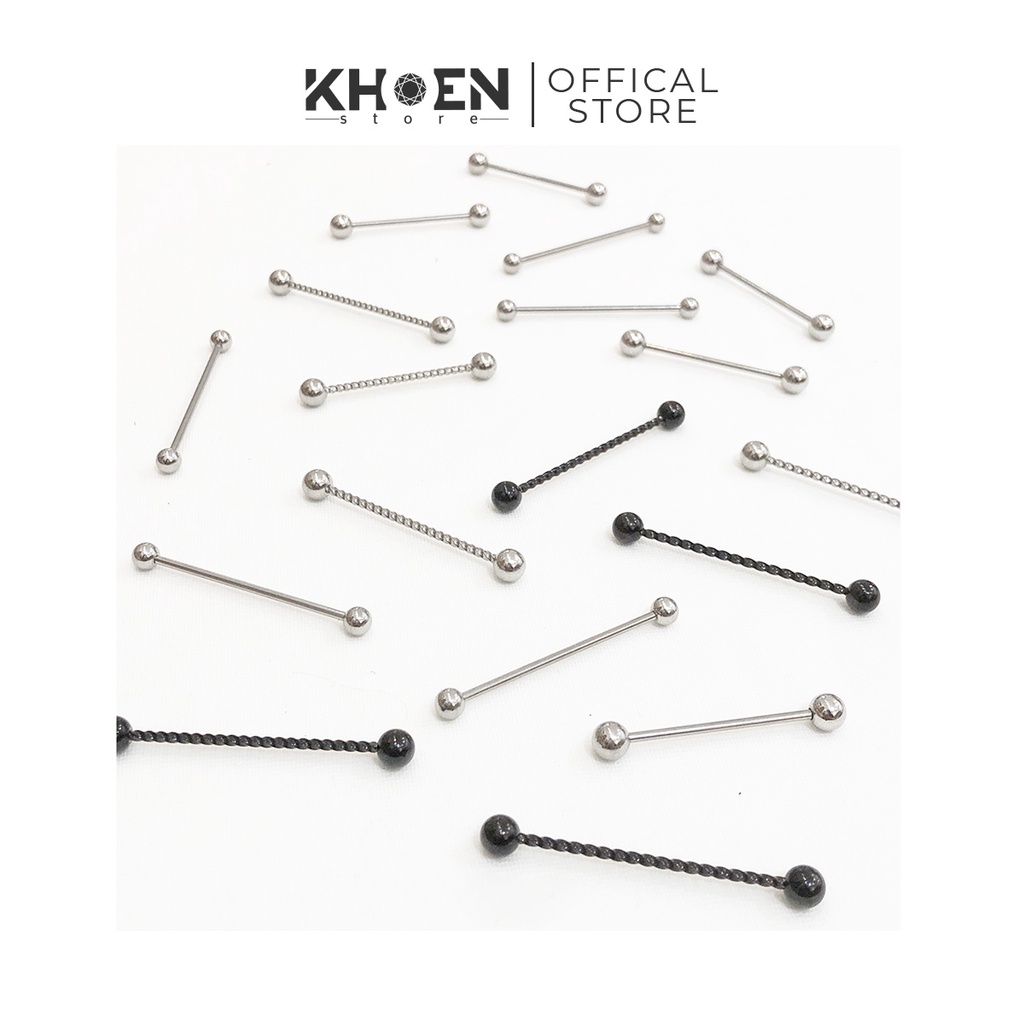 Khuyên tai Industrial đầu bi dài 35-40mm