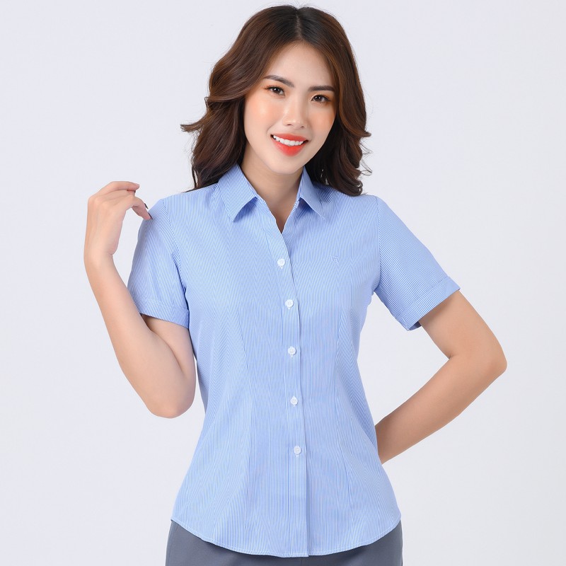 Áo sơ mi nữ Thái Hòa sọc thẳng vải giãn 4 N283