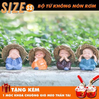 Bộ Tượng Tứ Không Nón Rơm Tượng mini trang trí Xe hơi Bàn làm việc