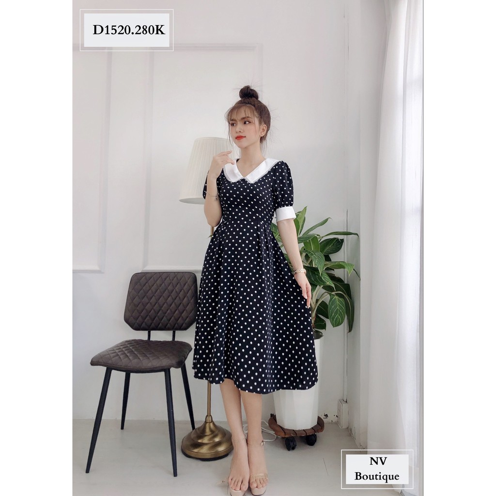 ĐẦM CHẤM BI VIỀN CỔ REN TRẮNG - NHATVY D1520 | BigBuy360 - bigbuy360.vn