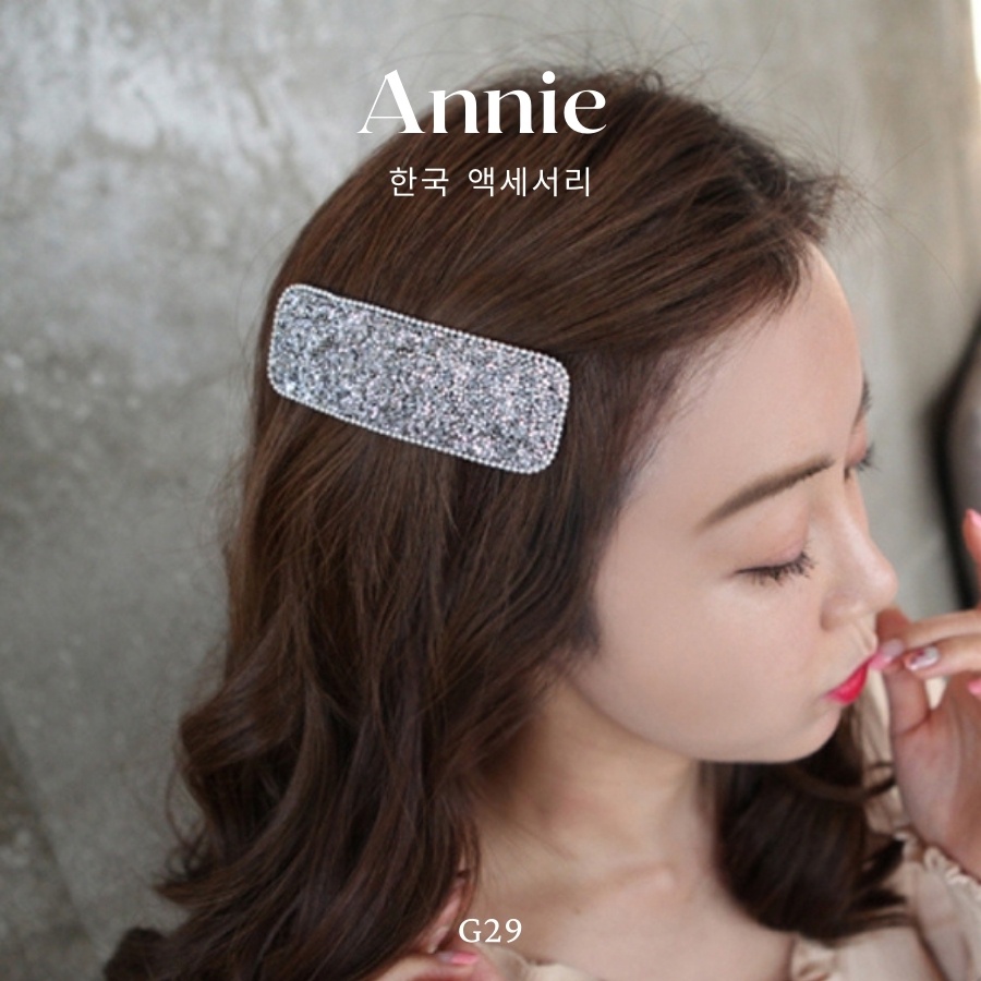 Kẹp tóc đính đá dạng dẻo hình thoi hình chữ nhật cá tính trẻ trung ANNIE - G29