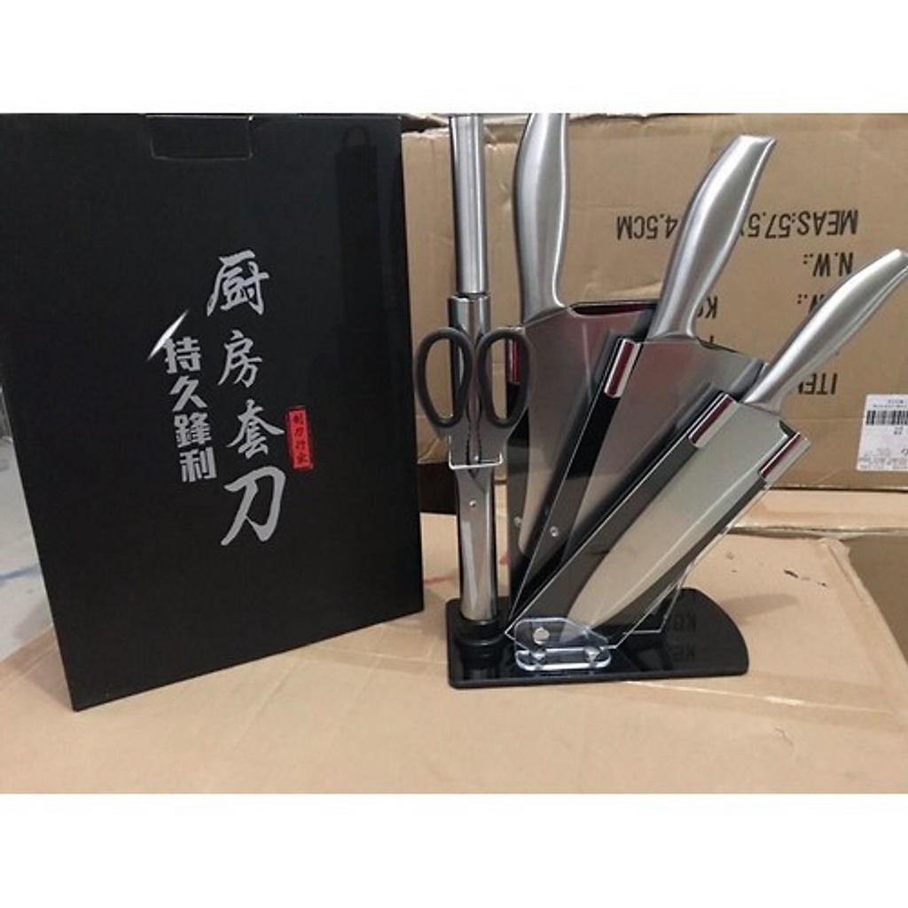 Bộ Dao Nhật 6 Món Inox Đúc Nguyên Khối Cao Cấp Kèm Khay Đựng Bộ Dao Kéo Nhà Bếp 6 Chi Tiết