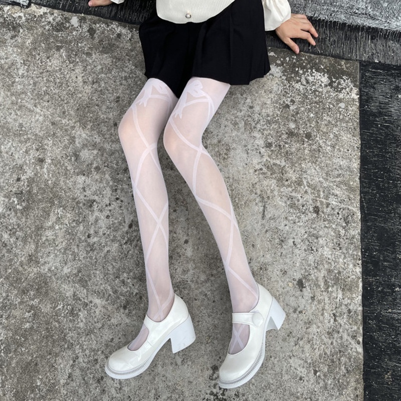 Xiangbao Quần Tất Dây Mỏng In Hình Xăm Phong Cách Lolita Gợi Cảm Cho Nữ