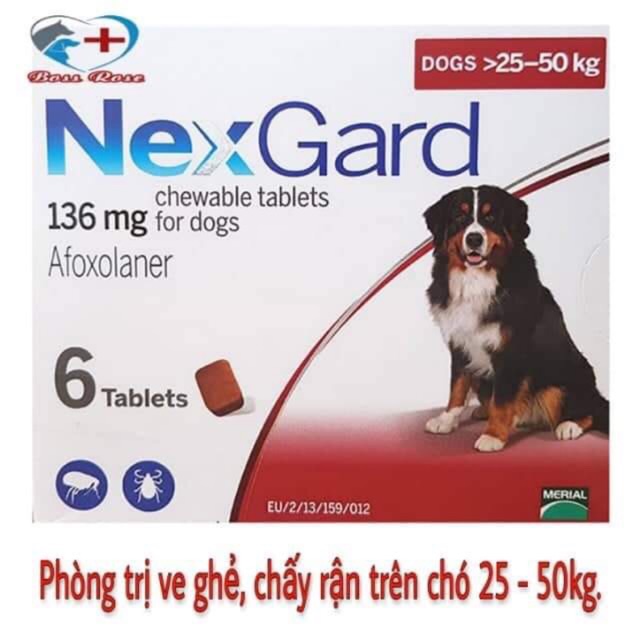 1 Viên NEXGARD_136mg: Đặc trị ve ghẻ bọ chét cho chó 25-50kg. Hộp(6 viên)