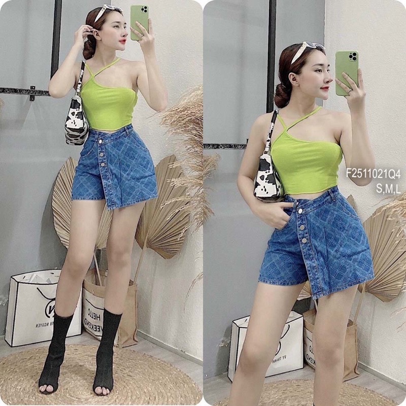 Quần váy jeans nút