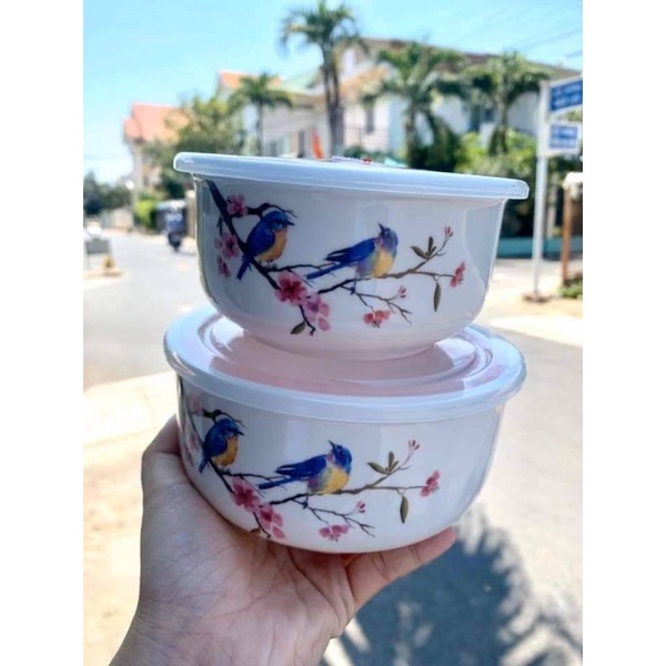 bộ 2 thố sứ nắp hút chân ko hình con chim