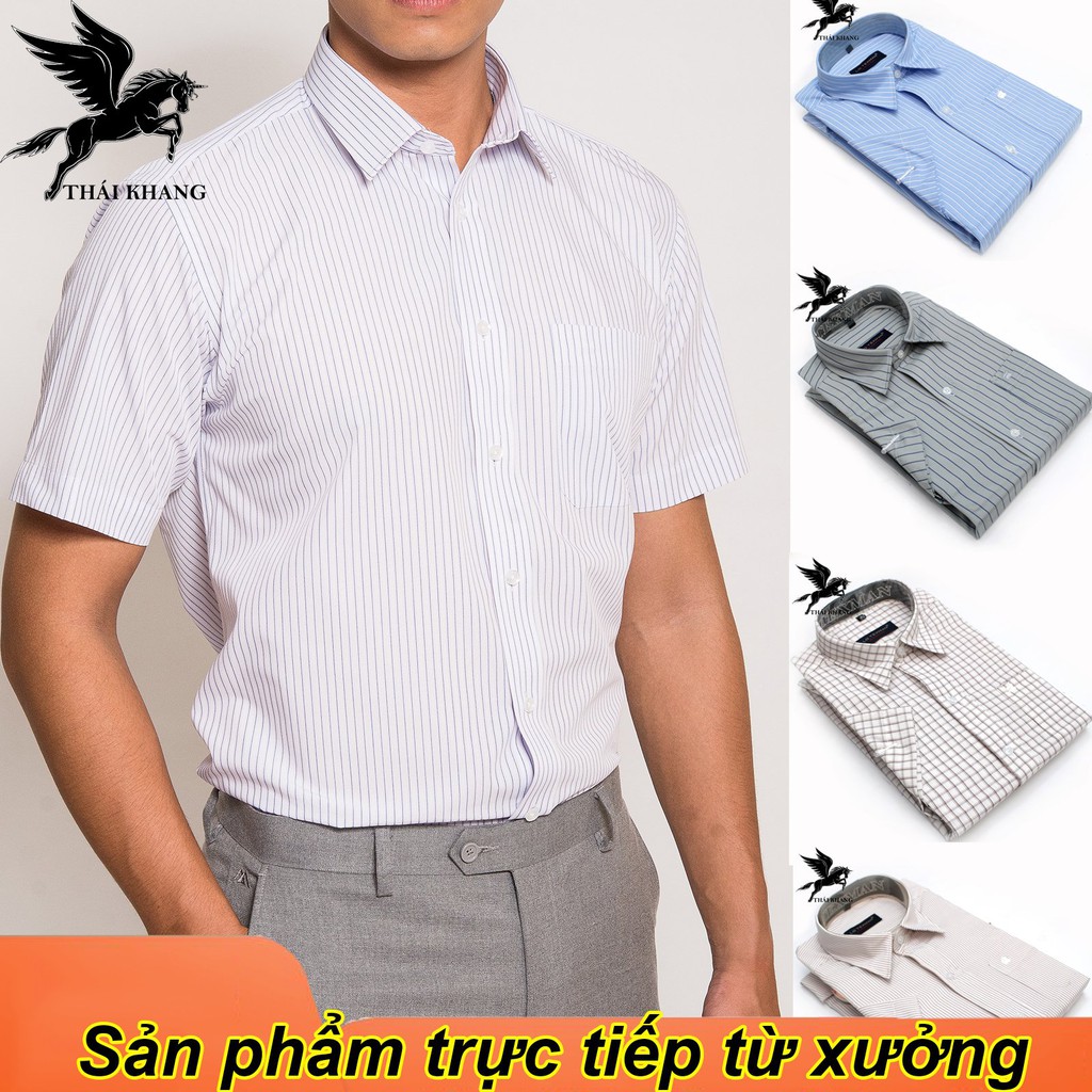 áo sơ mi nam ngắn tay sọc caro CAO CẤP form regular loại sơ mi công sở vải cotton đẹp #8
