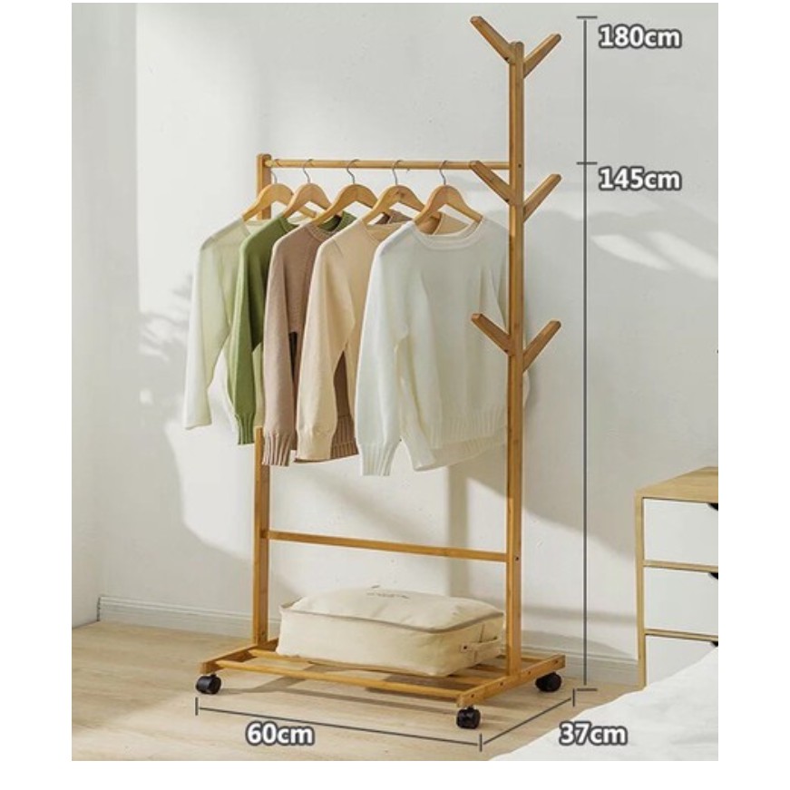 💗MIỄN PHÍ SHIP💗 Kệ Treo Quần Áo Có Bánh Xe Bằng Gỗ Tự Nhiên | BigBuy360 - bigbuy360.vn