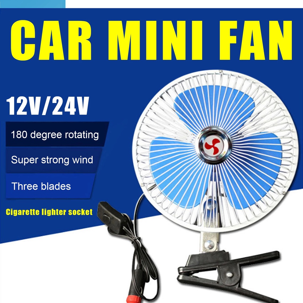 Quạt Kẹp Ô Tô 12V - 24V Quạt Xe Tải Lồng Sắt Cao Cấp Quạt Kẹp Bình Ắc Quy
