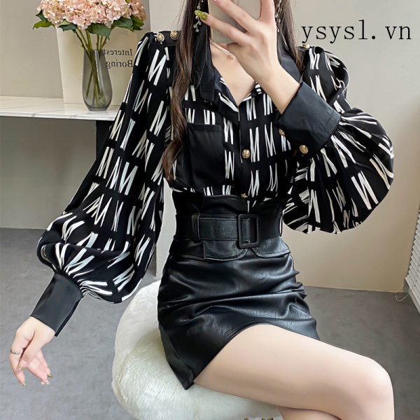 Áo Sơ Mi Chiffon Tay Phồng Dáng Rộng In Chữ Thời Trang Mùa Thu 2022 Mới Cho Nữ
