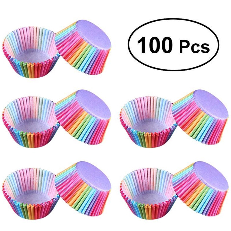 Set 100 Cốc Giấy Màu Cầu Vồng Làm Bánh Cupcake