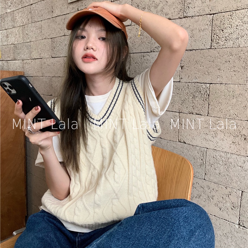 Áo Len Ghi Lê Nữ MINT Lala Viền Sọc Len Xoắn Thừng
