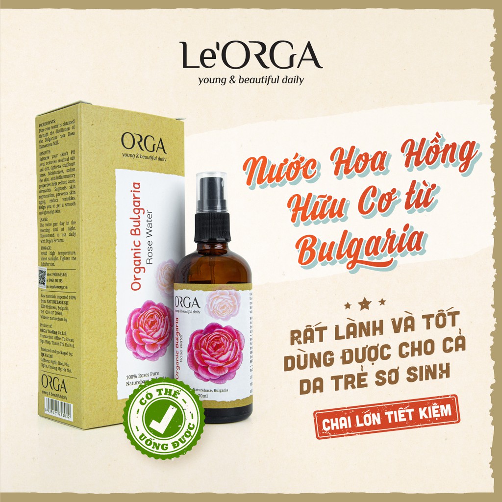 [Mã INCU50 giảm 50K đơn 250K] Nước Hoa Hồng Le'Orga - Toner Organic Bulgaria Cân Bằng Da Se Khít Lỗ Chân Lông 70ml