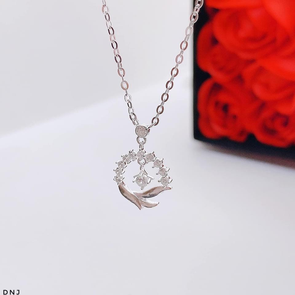 Dây chuyền bạc nữ mặt liền đính đá sang trọng LINH MIU SILVER